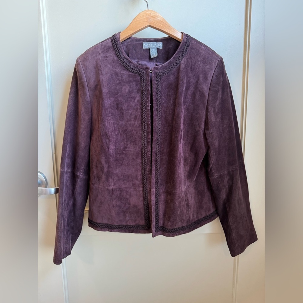 Kate Hill Women's Suede Cropped Jacket in Plum Deep Purple Size 14